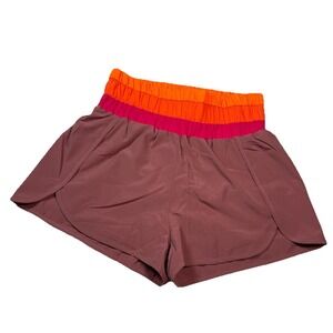 Pink Lilly Womens Athletic Shorts Small Mauve‎ Neon Waistband Lined Running Gym